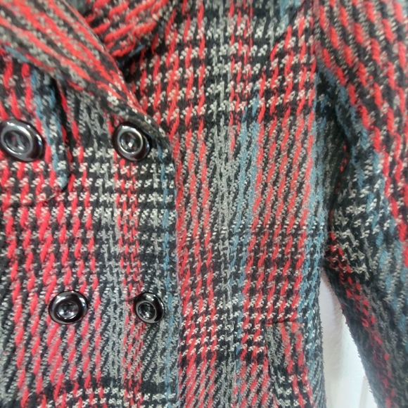 Vintage ‎ checkered red plaid pea retro  wool jacket  vest  coat for woman - Picture 2 of 6